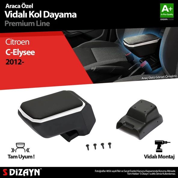 S-Dizayn Citroen C-Elysee Kol Dayama Kolçak ABS Vidalı Gri 2012-2017 A+ Kalite ürün görseli 1