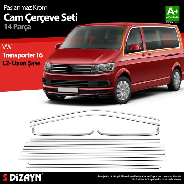 S-Dizayn VW Transporter T6 Uzun Şase Krom Cam Çerçeve Seti 2015 Üzeri Tek Sürgü