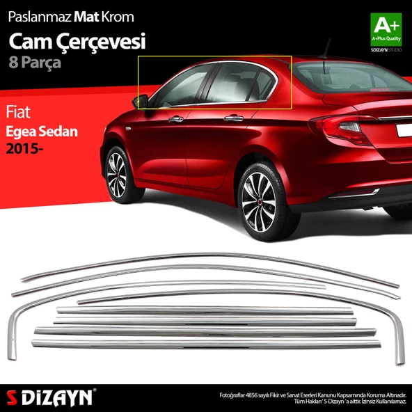 S-Dizayn Fiat Egea SD Krom Cam Çerçevesi 8 Prç. 2015 Üzeri Mat Krom A+ Kalite