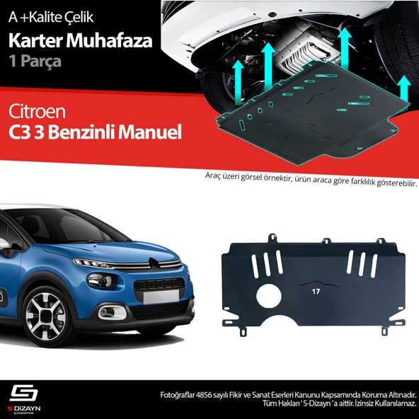 S-Dizayn Citroen C3 Benzin Manuel Vites Çelik Karter Muhafaza Koruma 2017-2023 A+ Kalite