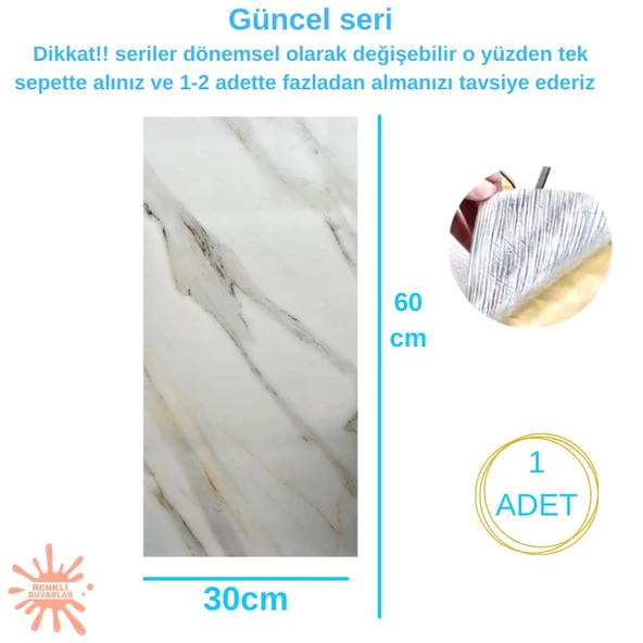 Renkli Duvarlar BS1764 Kendinden Yapışkanlı 1Adet 30x60cm Mermer Desenli Esnek Karavan Banyo Wc Duvar Kaplama Paneli - 2