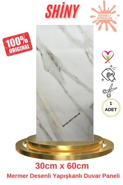 Renkli Duvarlar BS1764 Kendinden Yapışkanlı 1Adet 30x60cm Mermer Desenli Esnek Karavan Banyo Wc Duvar Kaplama Paneli