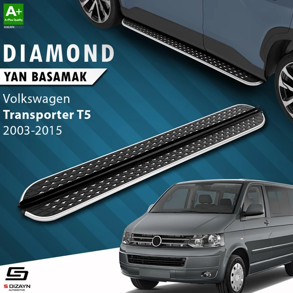 S-Dizayn VW Transporter T5 Kısa Şase Diamond Krom Yan Basamak 213 Cm 2003-2015 A+ Kalite