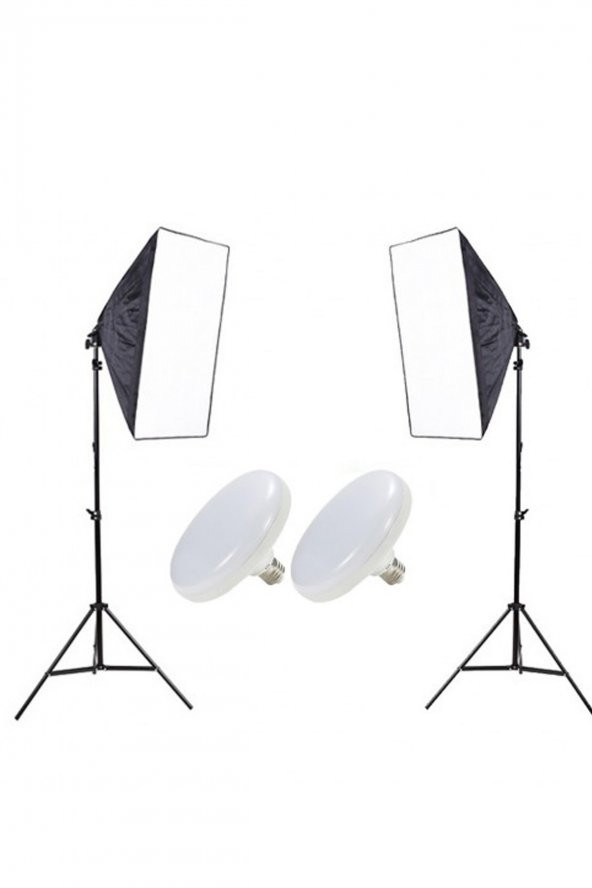 Softbox 50x70 İkili Set Sürekli Led Işık Tek Duy 2m Işık Stand