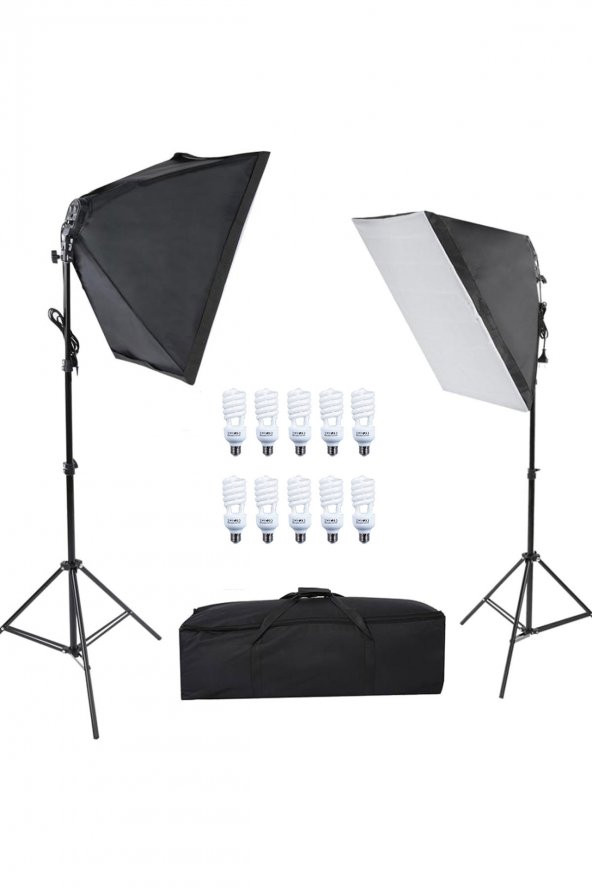 Youtube Kit 50x70 5Duylu Softbox Sürekli Işık 200cm Ayak 2 li Set