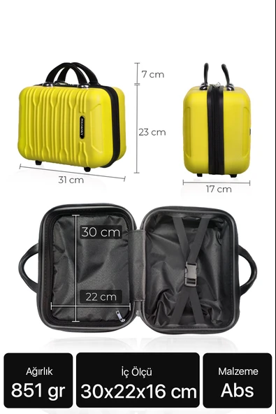 Polo&Sky Mars Model Sarı Renk Abs Makyaj Çantası El Valizi - 6
