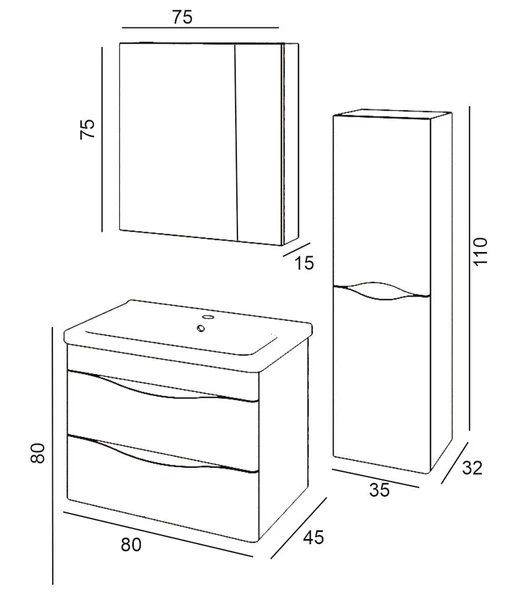 Denko İdea 80 cm MDF Beyaz Banyo Dolabı Takımı ve Boy Dolabı - 3