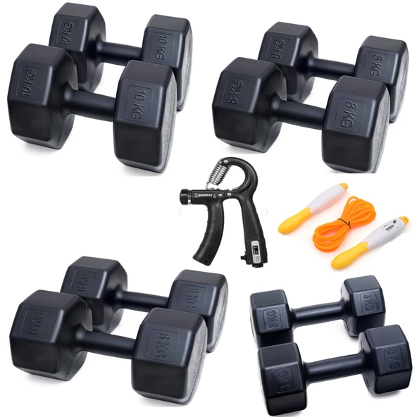 PS SPOR 4 SET DAMBIL + SAYAÇLI AYARLANABİLİR EL YAYI + SAYAÇLI ATLAMA İPİ  ( 3 KG + 6 KG 8 KG 10 KG)