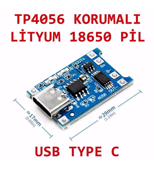 TP4056 Type-C Korumalı 18650 Lipo Pil Şarj Devresi