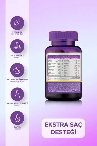 PERFECTIL At kuyruğu Ekstresi, Üzüm Çekirdeği Ekstresi, Biotin İçeren Vegan Saç Sağlığı Vitamini 60 Gummies 5021265249473 - 2