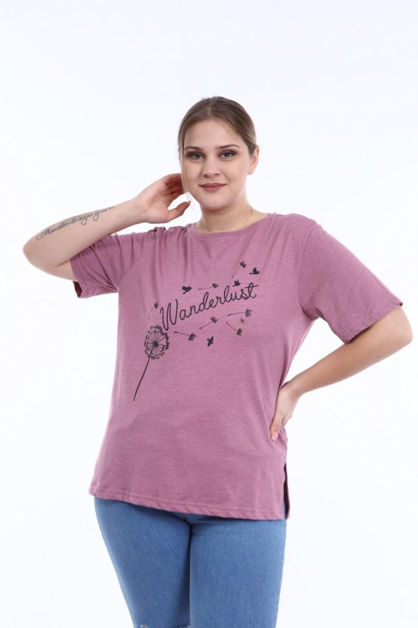 Pianoluce Kadın Büyük Beden Baskılı Yarım Kol T-Shirt