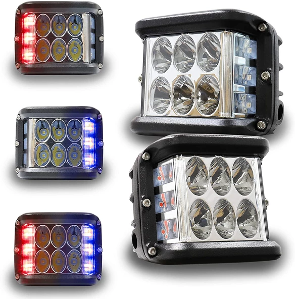 Space Offroad sis lambası beyaz-kırmızı-mavi 12 led 36w çift / LASS319-1 - 3