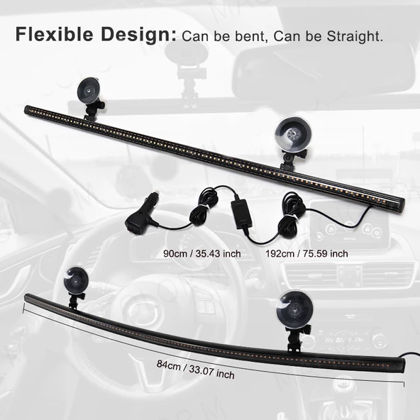 Çakar lamba 12-32v esnek model 84cm vantuzlu çakarlı mavi-kırmızı / LAPA543 - Resim 5