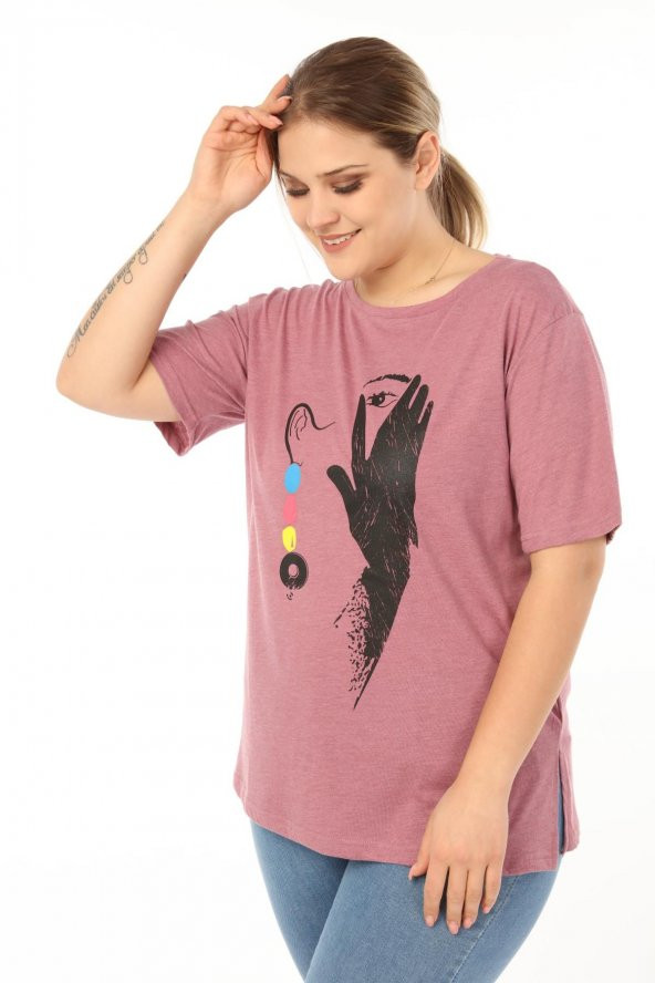 Pianoluce Kadın Büyük Beden Baskılı Yarım Kol T-Shirt - 2