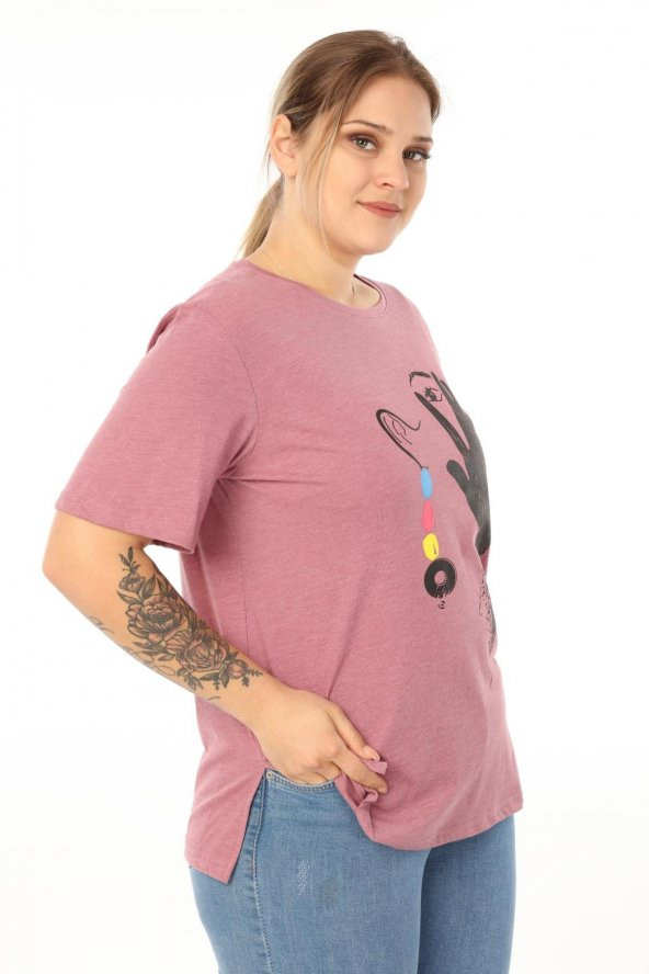 Pianoluce Kadın Büyük Beden Baskılı Yarım Kol T-Shirt - 3