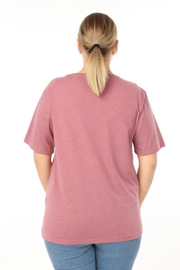 Pianoluce Kadın Büyük Beden Baskılı Yarım Kol T-Shirt - 5