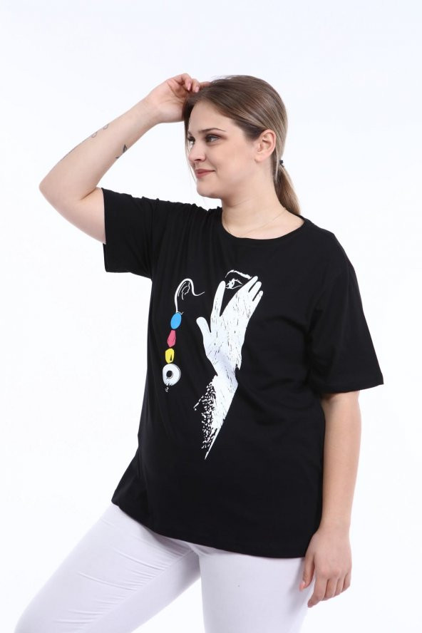 Pianoluce Kadın Büyük Beden Baskılı Yarım Kol T-Shirt - 10