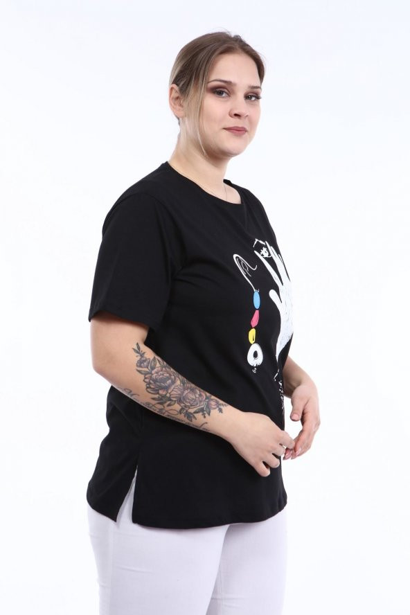 Pianoluce Kadın Büyük Beden Baskılı Yarım Kol T-Shirt - 11