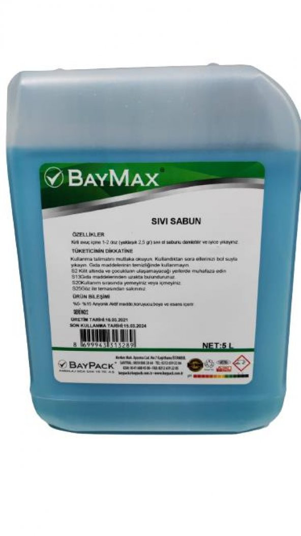 Baymax Sıvı Sabun Mavi 5 LT (1 Adet)