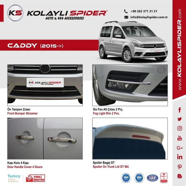 VW Caddy Sis Farı Alt Çıtası 2 Prç Krom 2015 ve Sonrası - 3