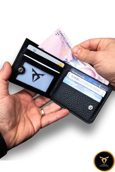 İsim Baskılı Vegan Deri Cüzdan Süper Ince Model 5 Adet Kart Kapasiteli Gizli Çıtçıtlı Kapama Siyah - 2