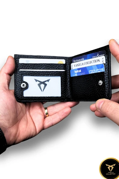 İsim Baskılı Vegan Deri Cüzdan Süper Ince Model 5 Adet Kart Kapasiteli Gizli Çıtçıtlı Kapama Siyah - 4