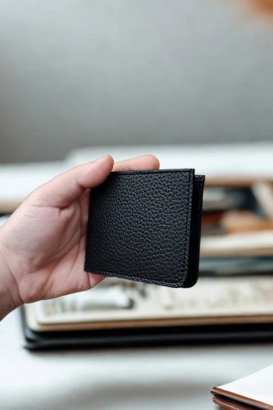 İsim Baskılı Vegan Deri Cüzdan Süper Ince Model 5 Adet Kart Kapasiteli Gizli Çıtçıtlı Kapama Siyah - 4