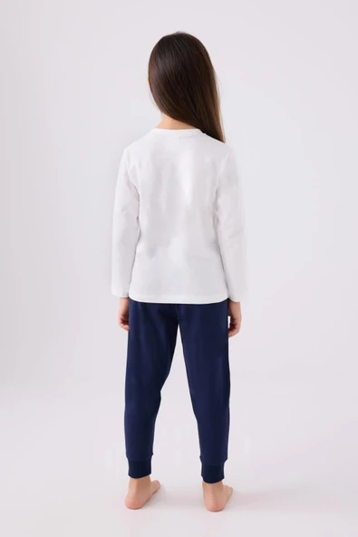 U.S. Polo Assn. 1962 Garson Yıldızlı Kız Çocuk Krem Uzun Kol Pijama Takım - 5