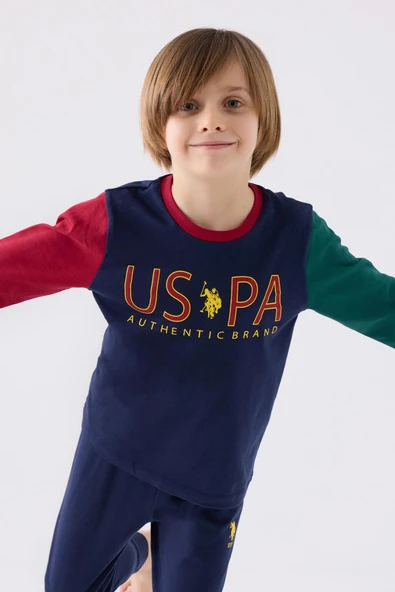 U.S. Polo Assn. 1919 Authentic Brand Erkek Çocuk Uzun Kol Pijama Takım - Resim 7