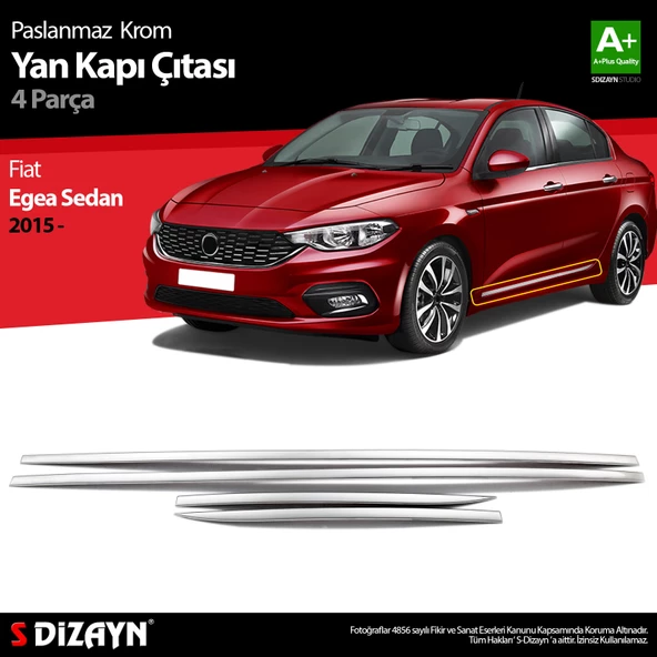 S-Dizayn Fiat Egea Sedan Krom Yan Kapı Çıtası 4 Prç. 2015-2020