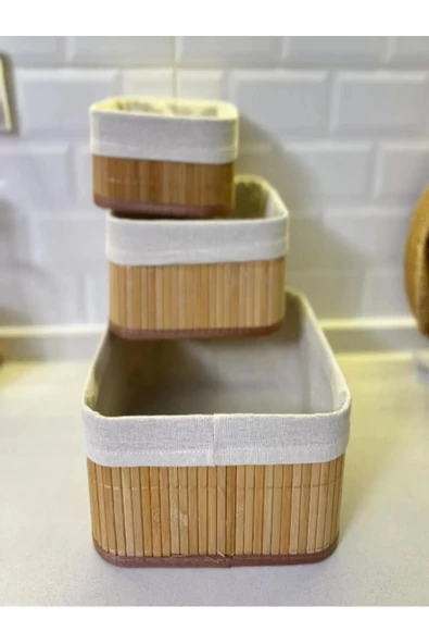 3B Trend Doğal Bambu Organizer Kutusu, Ahşap Bambu Ekmek Sepeti - 3