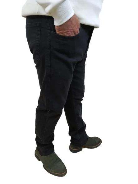 Erkek Denim Yüksek Bel Fermuarlı Regular Fit Likralı Siyah Kot Pantolon - 3