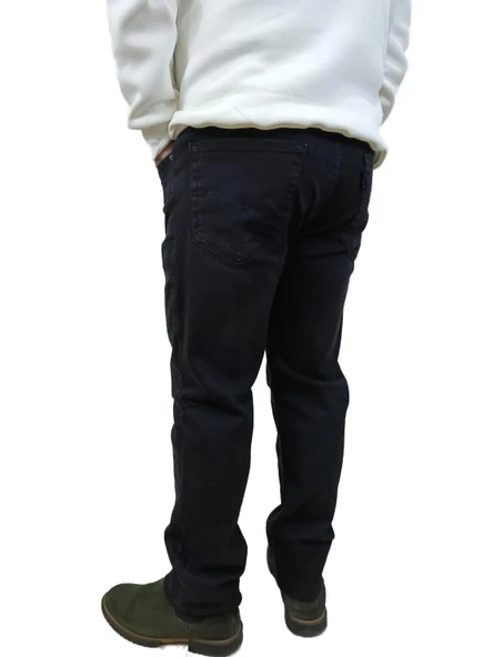 Erkek Denim Yüksek Bel Fermuarlı Regular Fit Likralı Siyah Kot Pantolon - 4