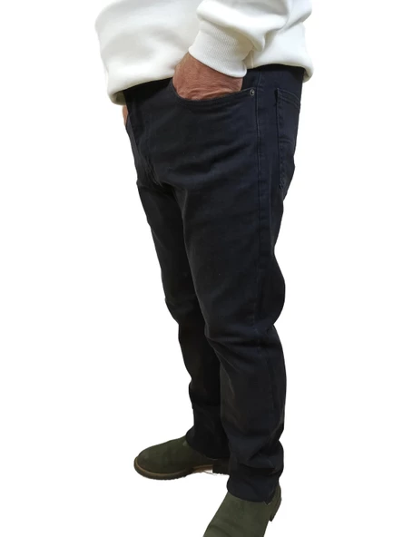 Erkek Denim Yüksek Bel Fermuarlı Regular Fit Likralı Siyah Kot Pantolon - 6