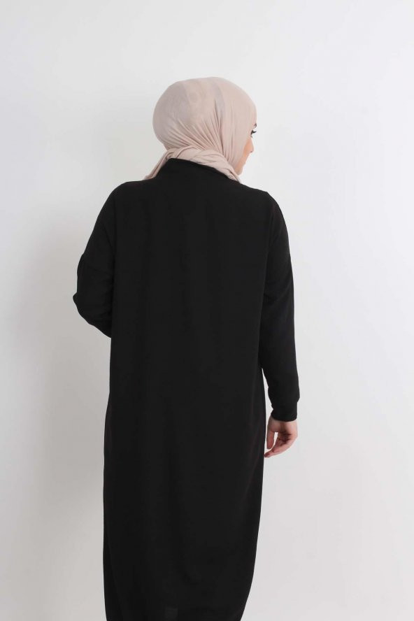 Standart Uzun Siyah Hırka Tunik - 4