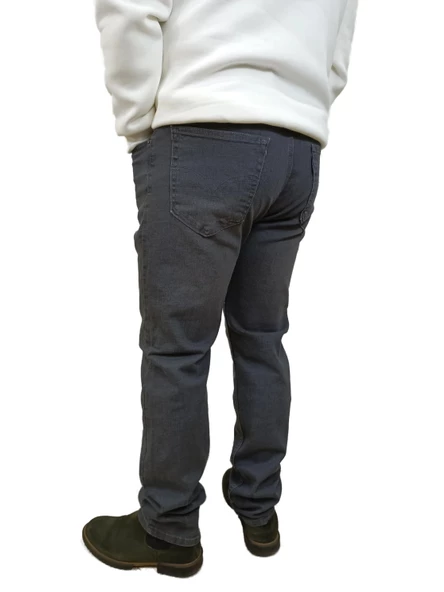 Erkek Denim Yüksek Bel Fermuarlı Taşlamalı Regular Fit Likralı Gri Kot Pantolon - 3