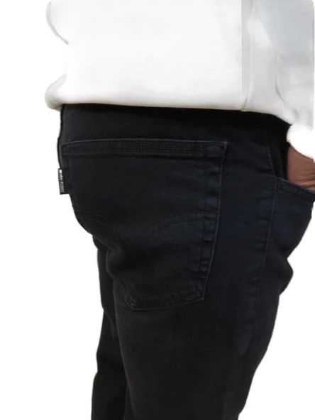 Erkek Denim Yüksek Bel Fermuarlı Regular Fit Likralı Siyah Kot Pantolon - 5