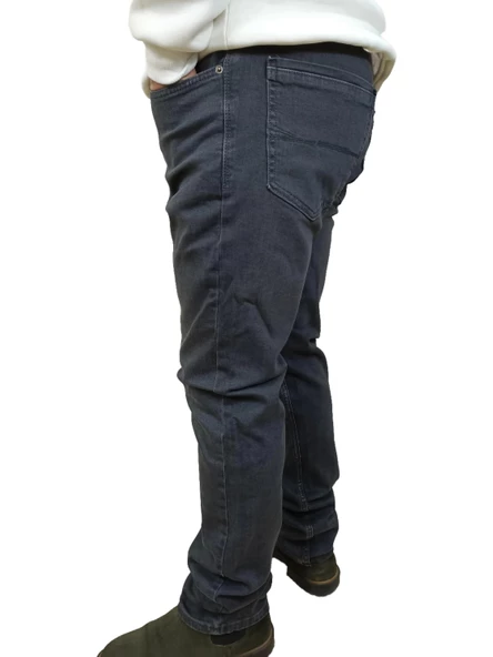 Erkek Denim Yüksek Bel Fermuarlı Taşlamalı Regular Fit Likralı Gri Kot Pantolon - 5