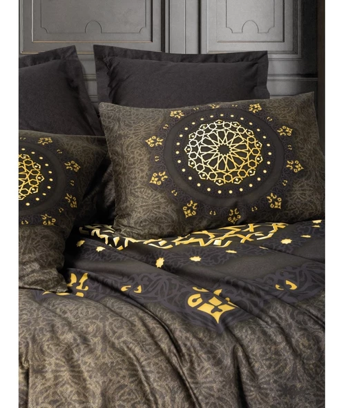 Cotton Box Palace Saray Modeli Pamuk Saten Çift Kişilik Nevresim Takımı-Togay Antrasit (4 Yastıklı) - 3
