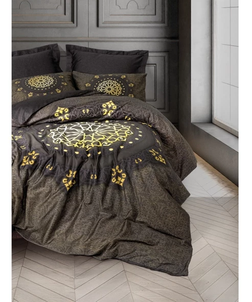 Cotton Box Palace Saray Modeli Pamuk Saten Çift Kişilik Nevresim Takımı-Togay Antrasit (4 Yastıklı)