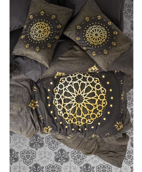 Cotton Box Palace Saray Modeli Pamuk Saten Çift Kişilik Nevresim Takımı-Togay Antrasit (4 Yastıklı) - 2