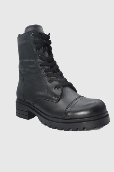 Kadın Siyah Fermuarlı Hakiki Deri Günlük Bot-ZK.0036 - 2