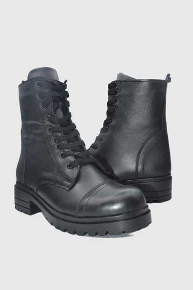 Kadın Siyah Fermuarlı Hakiki Deri Günlük Bot-ZK.0036 - 4