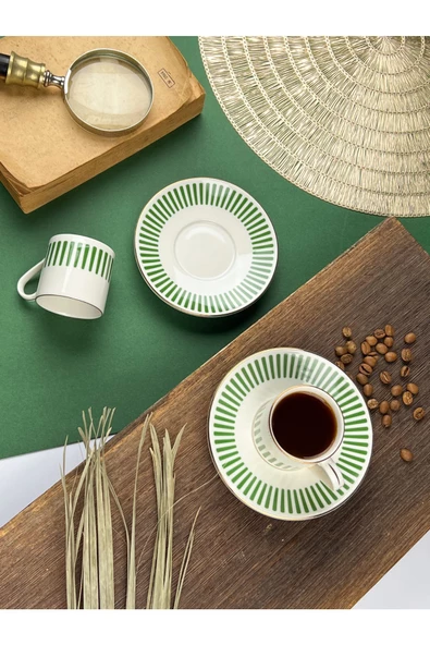 Porser Alya Koyu Yeşil Kahve Fincan Takımı 80cc 2 Kişilik 4 Parça - 4