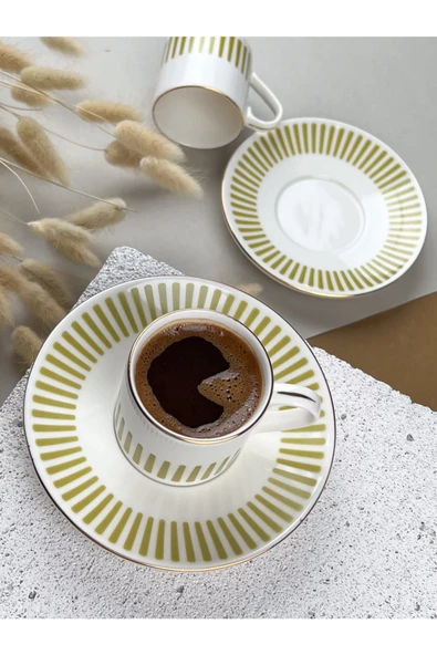 Porser Alya Yağ Yeşili Kahve Fincan Takımı 80cc 2 Kişilik 4 Parça - 3