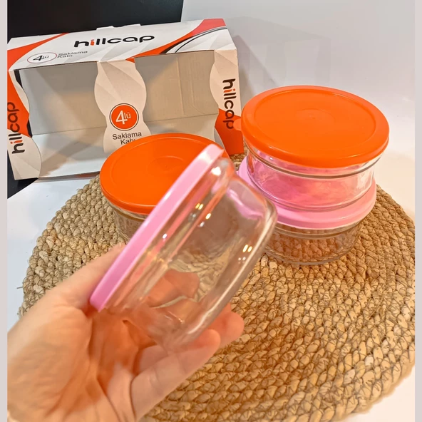 Kahvaltılık Reçellik Çerezlik Renkli Kapaklı Kalın Cam Kase Saklama Kabı 4'lü - 2