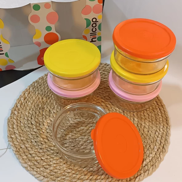 Kahvaltılık Reçellik Çerezlik Renkli Kapaklı Kalın Cam Kase Saklama Kabı 12'li - 4