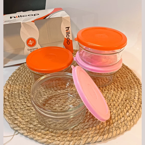 Kahvaltılık Reçellik Çerezlik Renkli Kapaklı Kalın Cam Kase Saklama Kabı 4'lü - 4