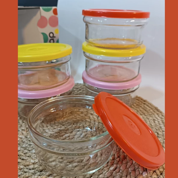Kahvaltılık Reçellik Çerezlik Renkli Kapaklı Kalın Cam Kase Saklama Kabı 6'lı - 2