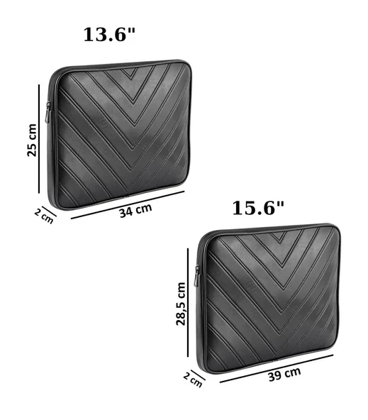 Notebook Laptop Macbook Çantası Suni Deri 13"-13.6"-14"-15.6" inç - 800-DÜZ Siyah - 6